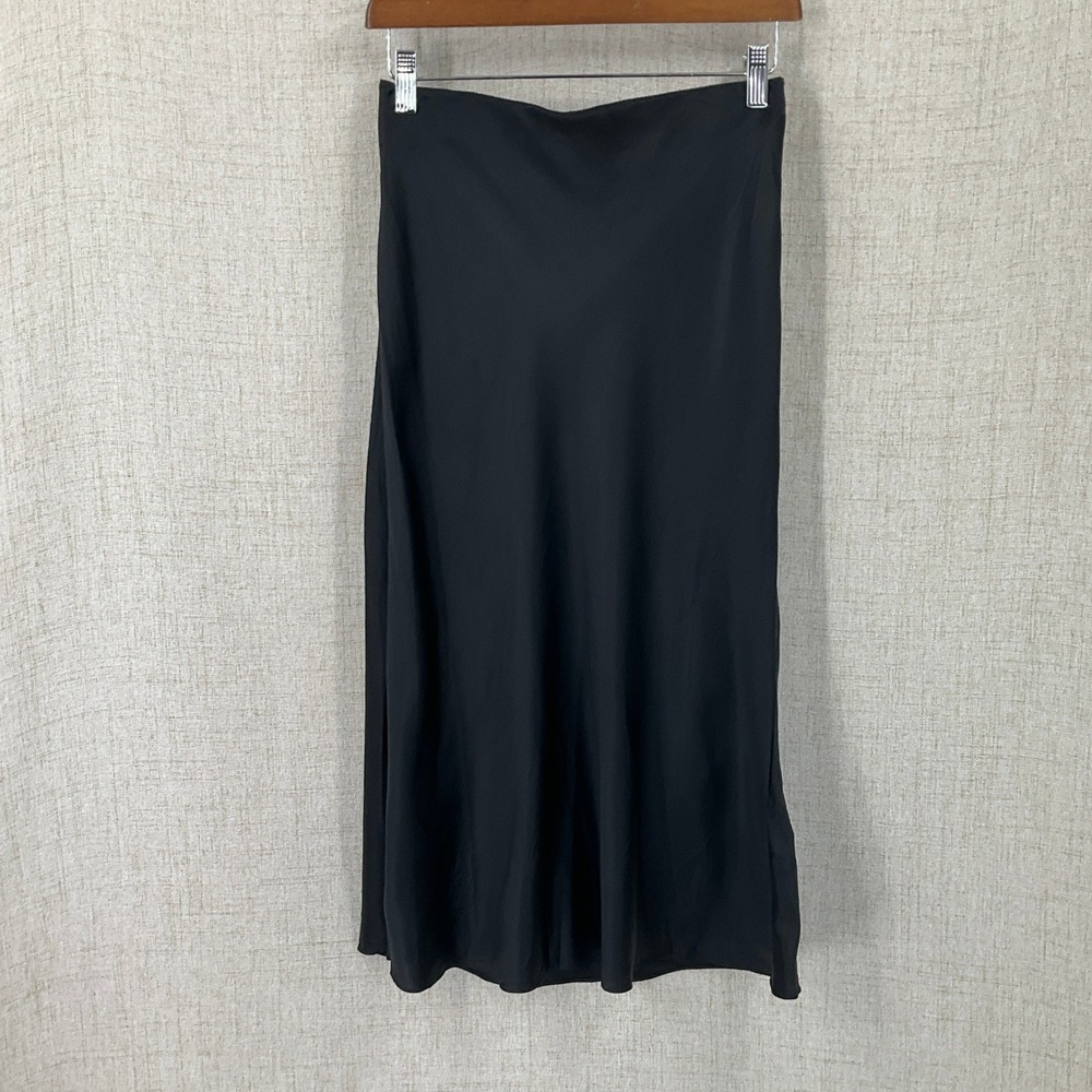 Quince Slip Skirt Womens Small Black 100% Silk Midi Minimalist Old Money Luxury
